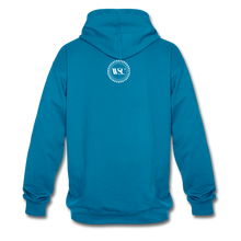 Load image into Gallery viewer, Whisky Sex Cocaine: Branded Two-Tone Hoodie - peacock blue/heather grey