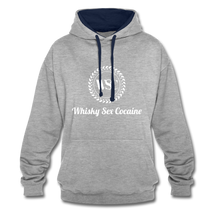 Load image into Gallery viewer, Whisky Sex Cocaine: Branded Two-Tone Hoodie - heather grey/navy