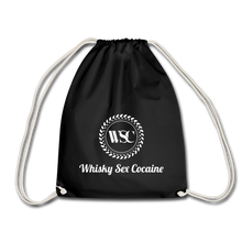 Load image into Gallery viewer, Whisky Sex Cocaine: Branded Drawstring Beach Bag - black
