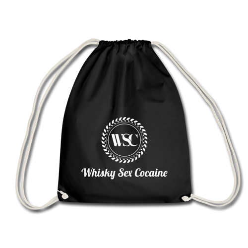 Whisky Sex Cocaine: Branded Drawstring Beach Bag - black