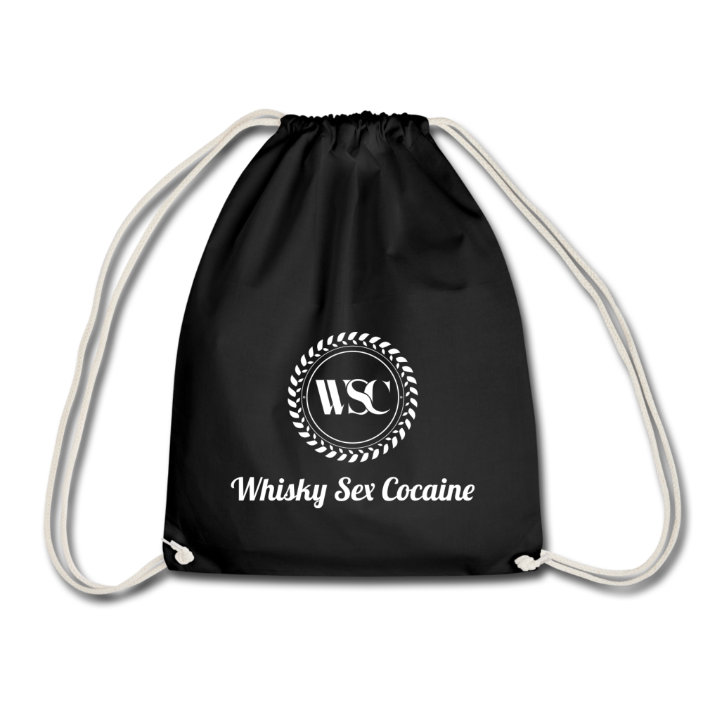 Whisky Sex Cocaine: Branded Drawstring Beach Bag - black