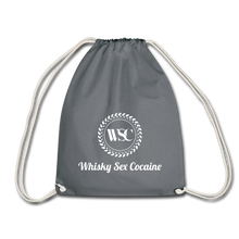 Load image into Gallery viewer, Whisky Sex Cocaine: Branded Drawstring Beach Bag - grey
