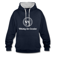 Load image into Gallery viewer, Whisky Sex Cocaine: Branded Two-Tone Hoodie - navy/heather grey
