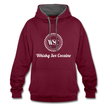 Load image into Gallery viewer, Whisky Sex Cocaine: Branded Two-Tone Hoodie - burgundy/charcoal
